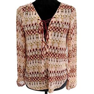 Jessica Simpson Beige and Maroon Patterned Blouse